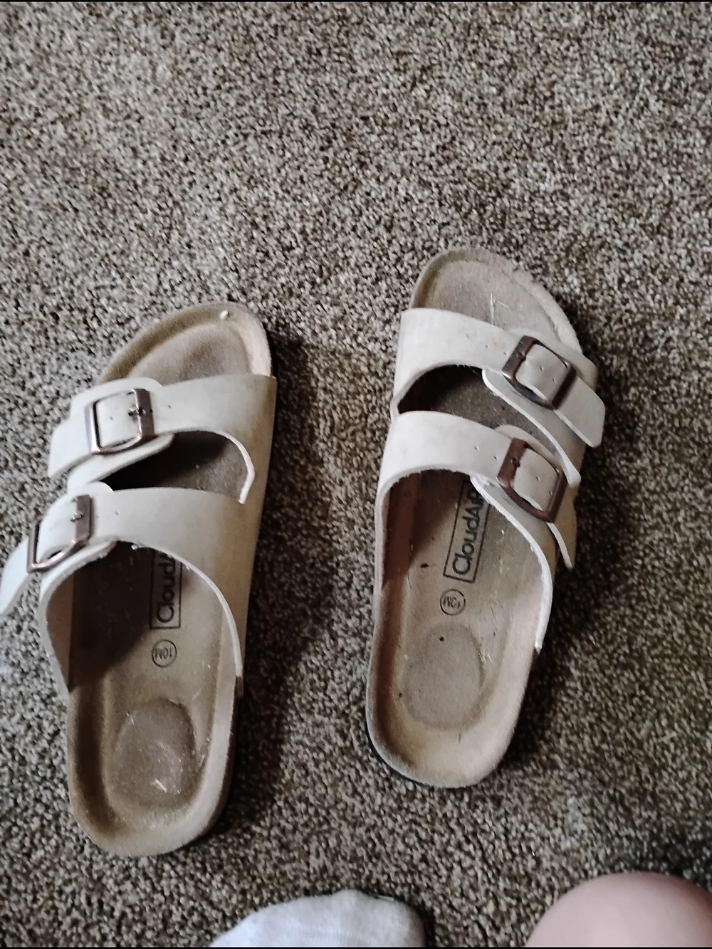 Athleta Beige Double-Buckle Kids Slide Sandals
